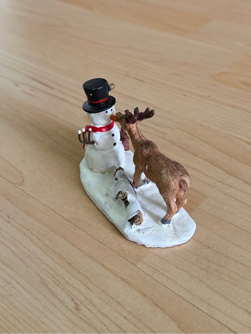 Holiday Snowman and Reindeer Figurine - White and Brown NOTE CONDITION